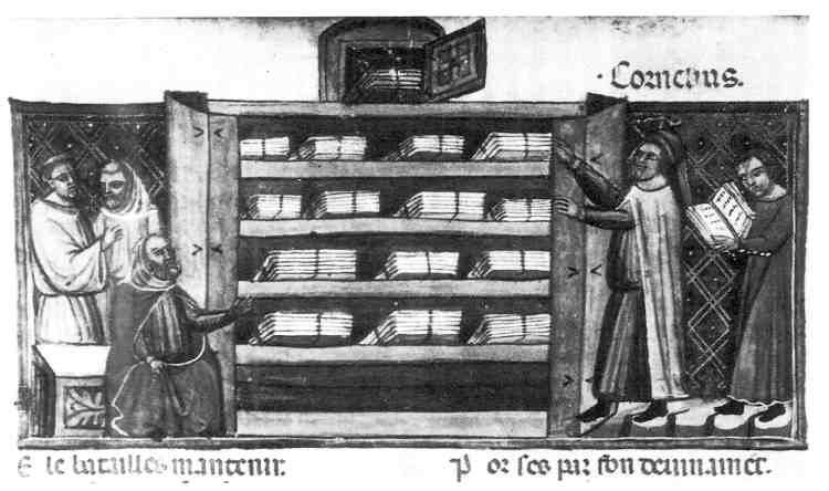 Dibujo de una biblioteca medieval. Foto tomada de Internet